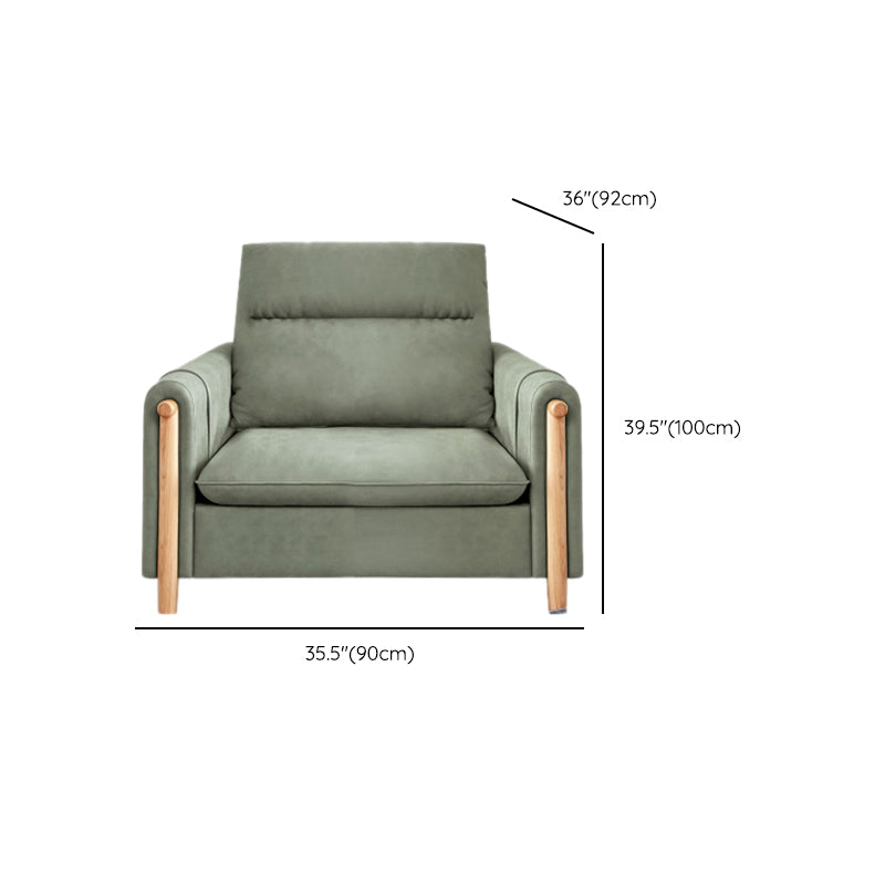 Opslag eigentijdse bank met vierkante arm en genaaid kussen terug