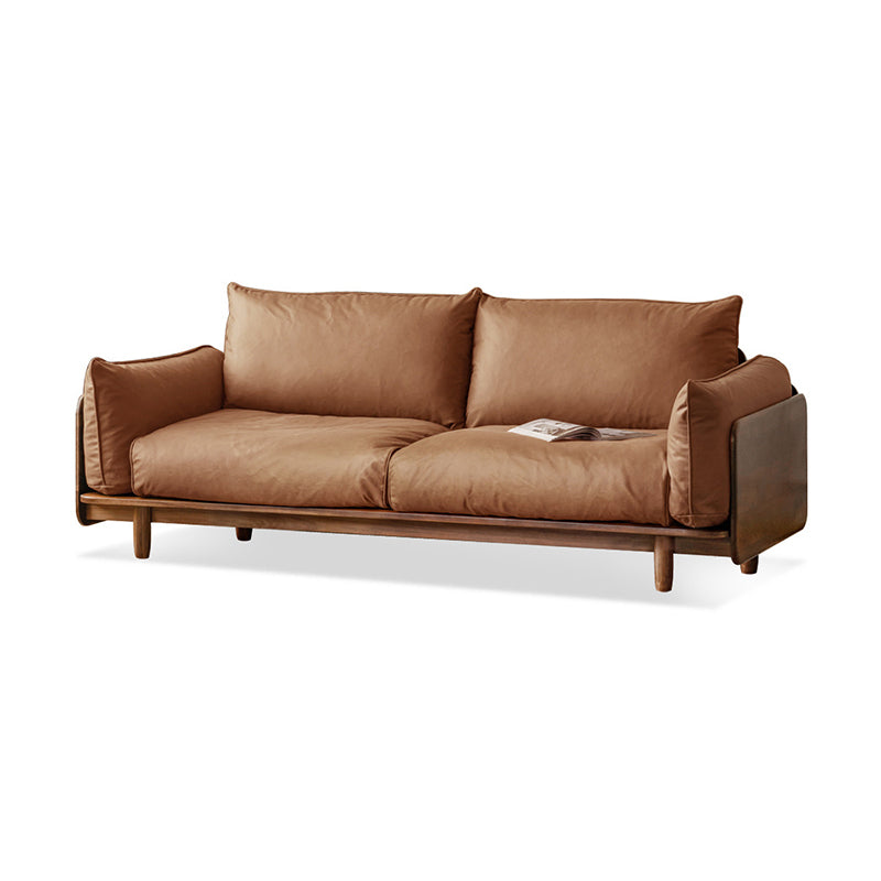 Standard Solid Wood Square Arm Sofa with Cushions Back for Living Room 86.5"L x 37.5"W x 25.5"H Faux Leather Clearhalo 'furn' 'furn_sofas' 'Furniture' 'Living Room Furniture' 'Sofa' 'sofas' 7739477