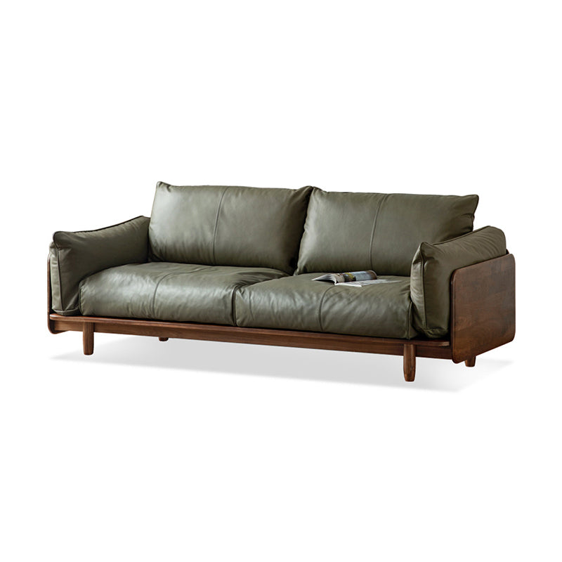Standard Solid Wood Square Arm Sofa with Cushions Back for Living Room 86.5"L x 37.5"W x 25.5"H Genuine Leather Clearhalo 'furn' 'furn_sofas' 'Furniture' 'Living Room Furniture' 'Sofa' 'sofas' 7739479
