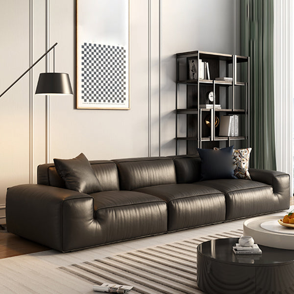 Contemporary Stain Resistant Genuine Leather Square Arm Sofa in Black Clearhalo 'furn' 'furn_sofas' 'Furniture' 'Living Room Furniture' 'Sofa' 'sofas' 7739516