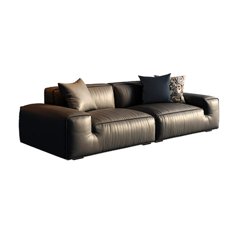 Contemporary Stain Resistant Genuine Leather Square Arm Sofa in Black Genuine Leather Clearhalo 'furn' 'furn_sofas' 'Furniture' 'Living Room Furniture' 'Sofa' 'sofas' 7739517