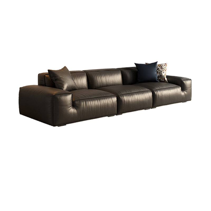 Contemporary Stain Resistant Genuine Leather Square Arm Sofa in Black Genuine Leather Clearhalo 'furn' 'furn_sofas' 'Furniture' 'Living Room Furniture' 'Sofa' 'sofas' 7739518