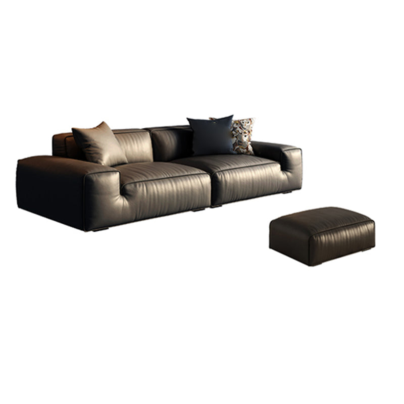 Contemporary Stain Resistant Genuine Leather Square Arm Sofa in Black 102"L x 64"W x 28"H Clearhalo 'furn' 'furn_sofas' 'Furniture' 'Living Room Furniture' 'Sofa' 'sofas' 7739520