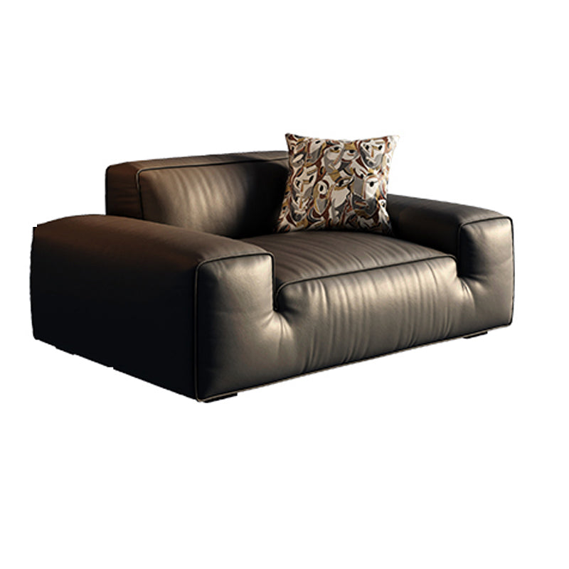 Contemporary Stain Resistant Genuine Leather Square Arm Sofa in Black 57"L x 41"W x 28"H Clearhalo 'furn' 'furn_sofas' 'Furniture' 'Living Room Furniture' 'Sofa' 'sofas' 7739523