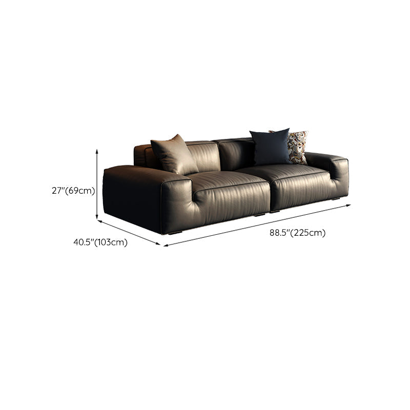 Contemporary Stain Resistant Genuine Leather Square Arm Sofa in Black Clearhalo 'furn' 'furn_sofas' 'Furniture' 'Living Room Furniture' 'Sofa' 'sofas' 7739527