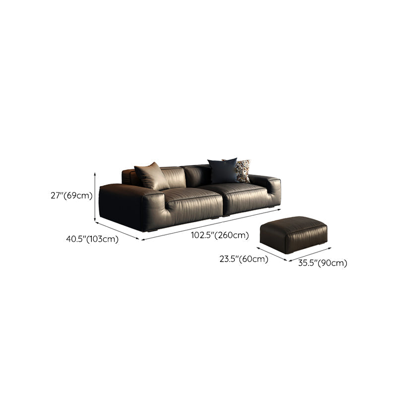 Contemporary Stain Resistant Genuine Leather Square Arm Sofa in Black Clearhalo 'furn' 'furn_sofas' 'Furniture' 'Living Room Furniture' 'Sofa' 'sofas' 7739534