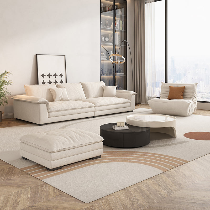 Eigentijdse massief houten kussen bovenarm Stain Resistant Fabric Sofa in beige