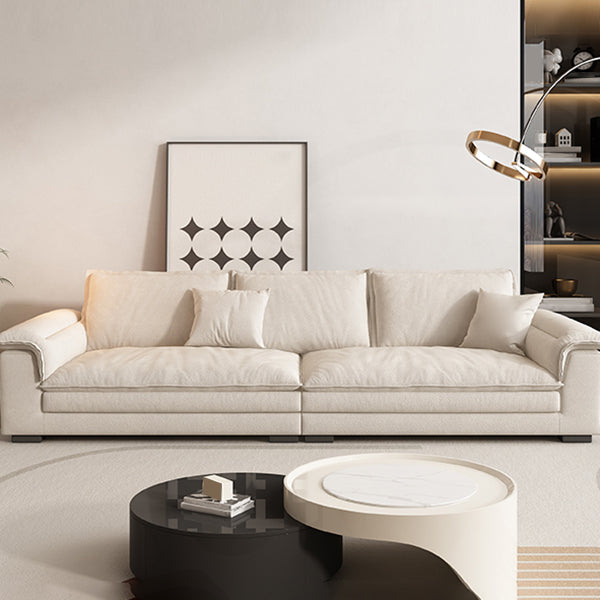 Eigentijdse massief houten kussen bovenarm Stain Resistant Fabric Sofa in beige