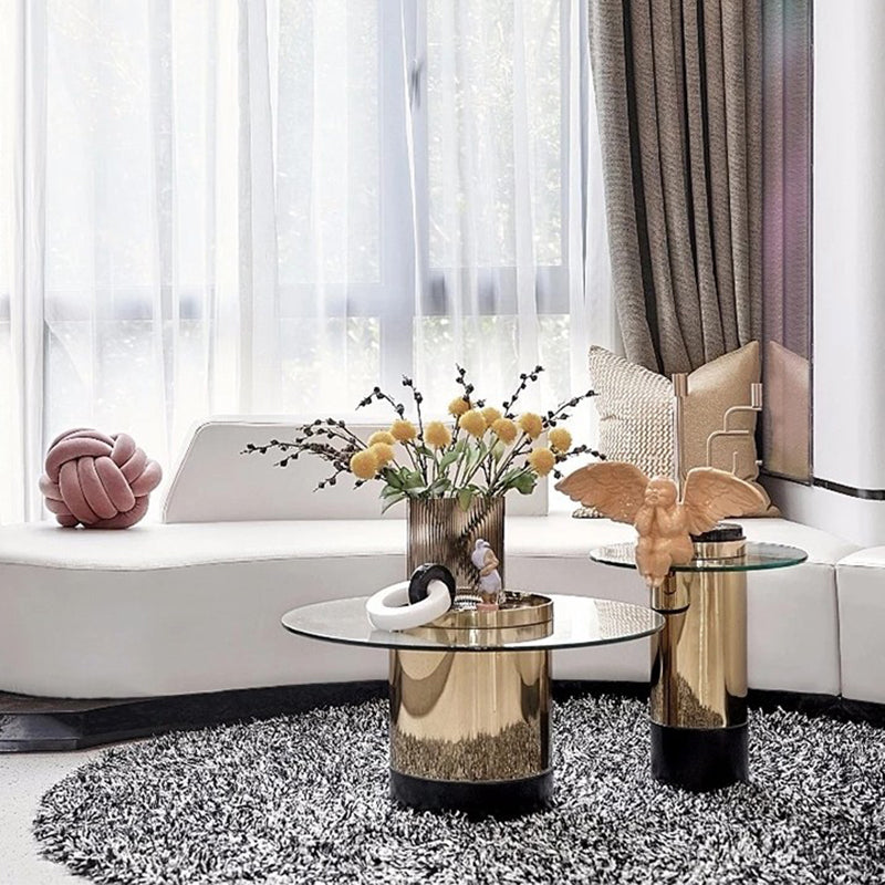 Glazen ovale top koffie of eindtafel modern met één metalen basis