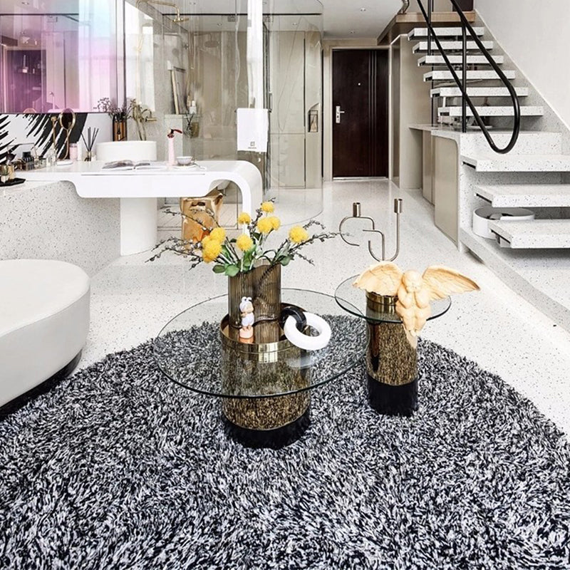 Glazen ovale top koffie of eindtafel modern met één metalen basis