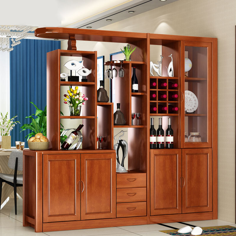 Contemporary Solid Wood 3-drawer Accent Cabinet with Door and Shelves 83"L x 16"W x 79"H Medium Wood Clearhalo 'Cabinets & Chests' 'cabinets_chests' 'furn' 'furn_cabinets_chests' 'Furniture' 'Living Room Furniture' 7739695