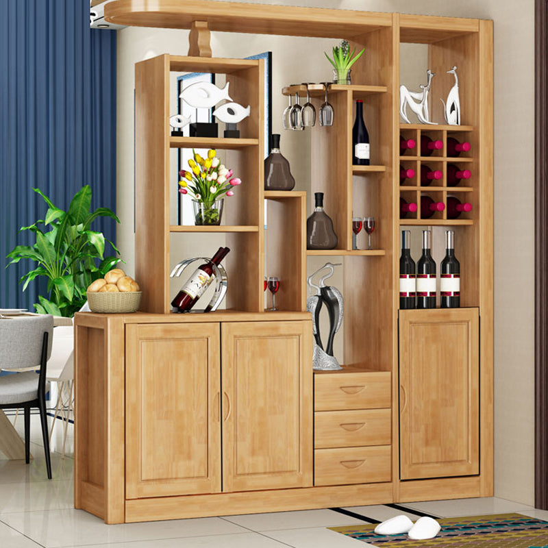 Contemporary Solid Wood 3-drawer Accent Cabinet with Door and Shelves 67"L x 16"W x 79"H Natural Clearhalo 'Cabinets & Chests' 'cabinets_chests' 'furn' 'furn_cabinets_chests' 'Furniture' 'Living Room Furniture' 7739700