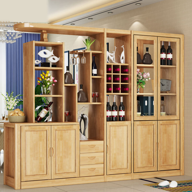 Contemporary Solid Wood 3-drawer Accent Cabinet with Door and Shelves 98"L x 16"W x 79"H Natural Clearhalo 'Cabinets & Chests' 'cabinets_chests' 'furn' 'furn_cabinets_chests' 'Furniture' 'Living Room Furniture' 7739704