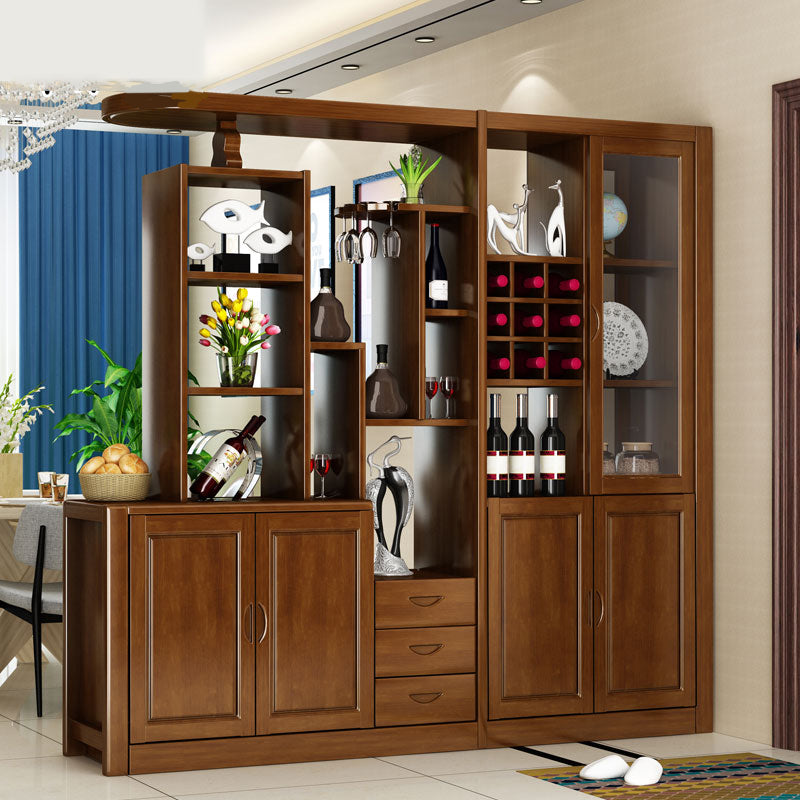 Contemporary Solid Wood 3-drawer Accent Cabinet with Door and Shelves 83"L x 16"W x 79"H Walnut Clearhalo 'Cabinets & Chests' 'cabinets_chests' 'furn' 'furn_cabinets_chests' 'Furniture' 'Living Room Furniture' 7739710