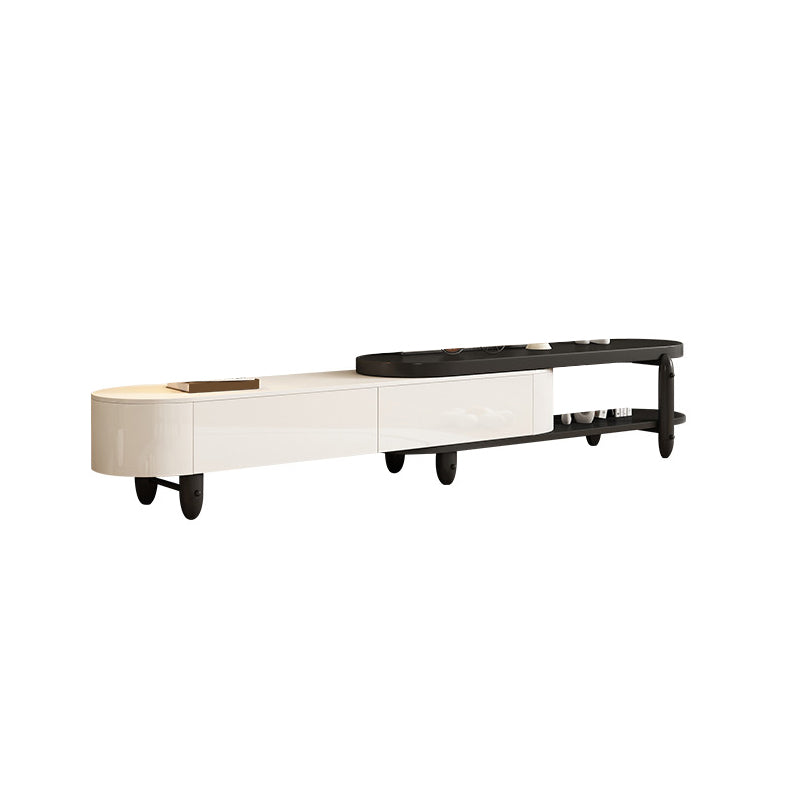 White Contemporary Oval and Round Wood Coffee Table with Drawer 79"L x 16"W x 16"H Black White Clearhalo 'Coffee & Accent Tables' 'Coffee Tables' 'coffee_tables' 'furn' 'furn_coffee_tables' 'Furniture' 'Living Room Furniture' 7740870