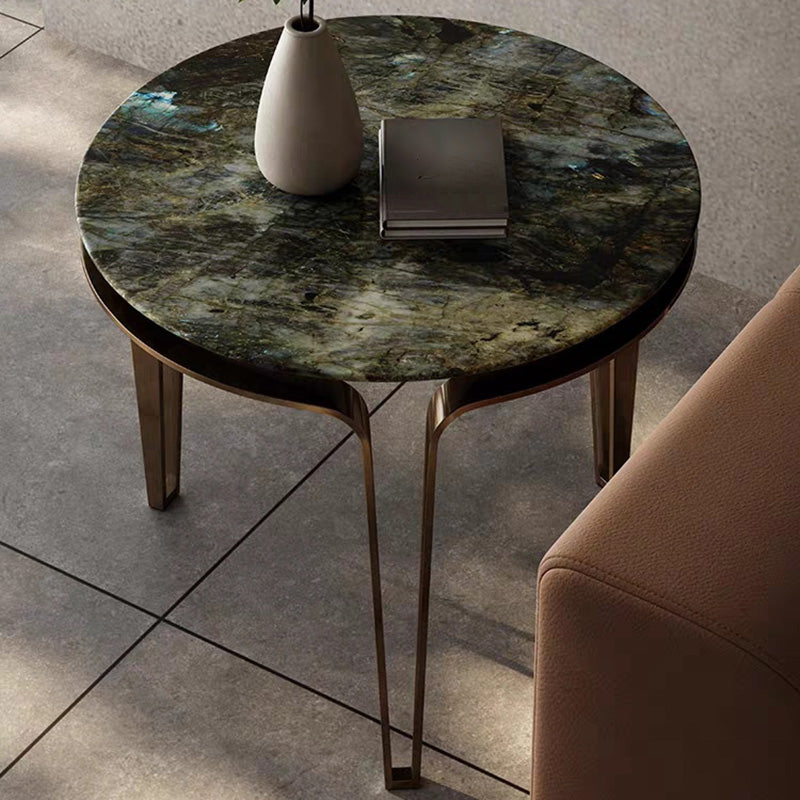 No Distressing Round Slate Contemporary 1 Coffee Table with 4 Metal Legs 23.6"L x 23.6"W x 21.7"H Clearhalo 'Coffee & Accent Tables' 'Coffee Tables' 'coffee_tables' 'furn' 'furn_coffee_tables' 'Furniture' 'Living Room Furniture' 7740932