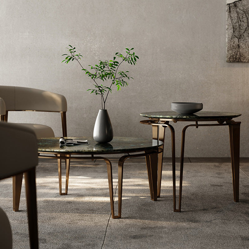 No Distressing Round Slate Contemporary 1 Coffee Table with 4 Metal Legs Clearhalo 'Coffee & Accent Tables' 'Coffee Tables' 'coffee_tables' 'furn' 'furn_coffee_tables' 'Furniture' 'Living Room Furniture' 7740934