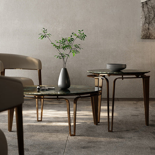 No Distressing Round Slate Contemporary 1 Coffee Table with 4 Metal Legs Clearhalo 'Coffee & Accent Tables' 'Coffee Tables' 'coffee_tables' 'furn' 'furn_coffee_tables' 'Furniture' 'Living Room Furniture' 7740934