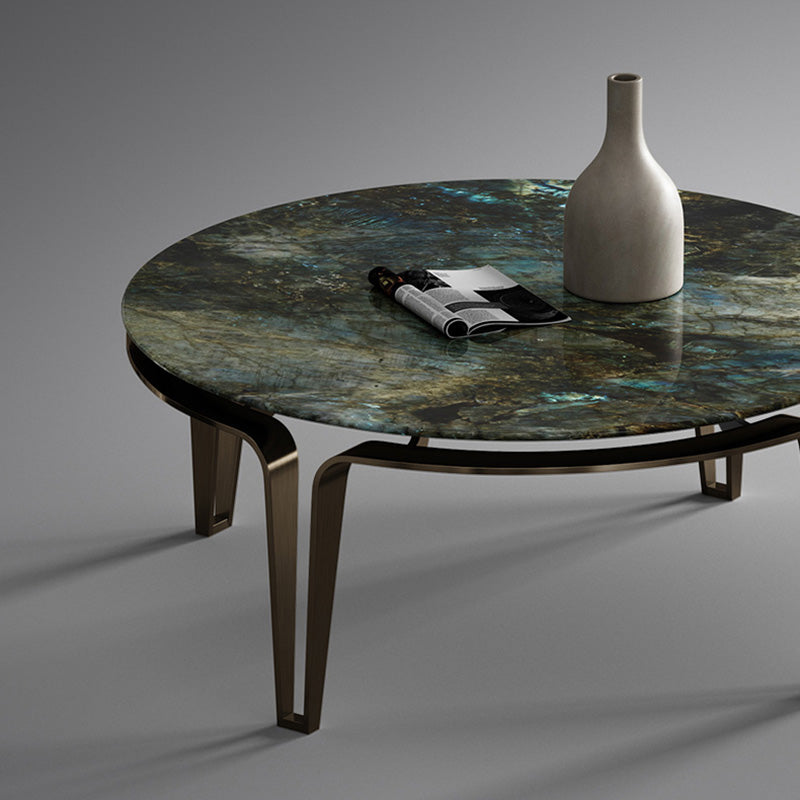 No Distressing Round Slate Contemporary 1 Coffee Table with 4 Metal Legs Clearhalo 'Coffee & Accent Tables' 'Coffee Tables' 'coffee_tables' 'furn' 'furn_coffee_tables' 'Furniture' 'Living Room Furniture' 7740939