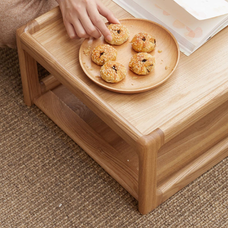 Rectangle Solid Wood Bedroom Modern Coffee Table with Storage Shelf