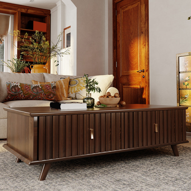 Solid Wood Mid-Century Modern Rectangle Brown Coffee Table with Storage Drawers Clearhalo 'Coffee & Accent Tables' 'Coffee Tables' 'coffee_tables' 'furn' 'furn_coffee_tables' 'Furniture' 'Living Room Furniture' 7741009