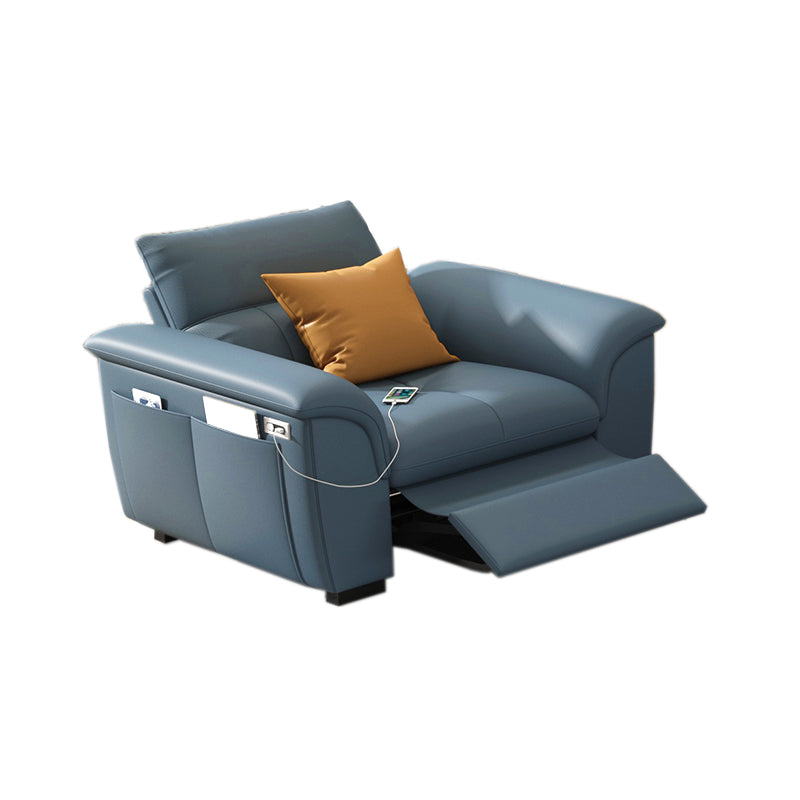 Stainless Steel Blue Genuine Leather Living Room Flared Arm Sofa 1-Seater Sofa 47"L x 35.5"W x 35.5"H Genuine Leather Clearhalo 'furn' 'furn_sofas' 'Furniture' 'Living Room Furniture' 'Sofa' 'sofas' 7741259