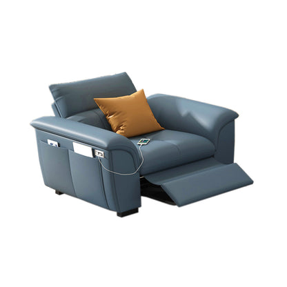 Stainless Steel Blue Genuine Leather Living Room Flared Arm Sofa 1-Seater Sofa 47"L x 35.5"W x 35.5"H Genuine Leather Clearhalo 'furn' 'furn_sofas' 'Furniture' 'Living Room Furniture' 'Sofa' 'sofas' 7741259