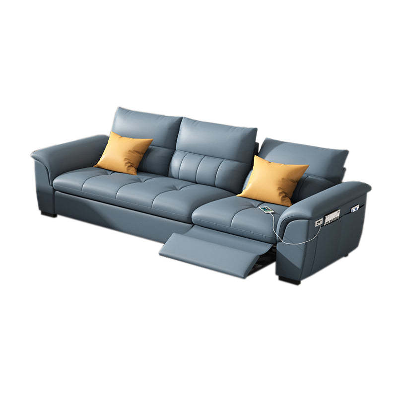 Stainless Steel Blue Genuine Leather Living Room Flared Arm Sofa 2-Seater Sofa & 1-Seater Sofa 94.5"L x 35.5"W x 35.5"H Genuine Leather Clearhalo 'furn' 'furn_sofas' 'Furniture' 'Living Room Furniture' 'Sofa' 'sofas' 7741262