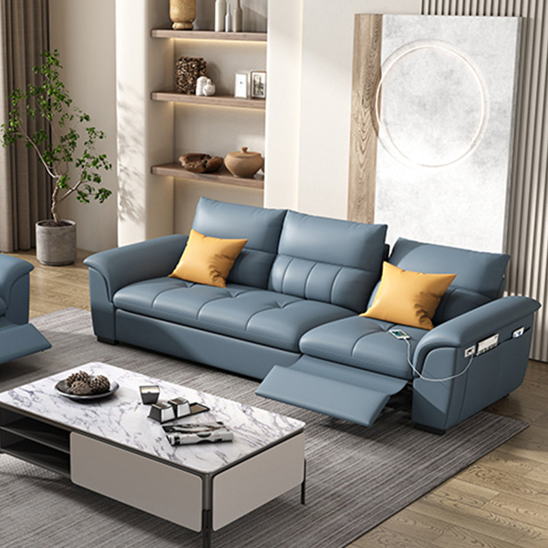 Stainless Steel Blue Genuine Leather Living Room Flared Arm Sofa Clearhalo 'furn' 'furn_sofas' 'Furniture' 'Living Room Furniture' 'Sofa' 'sofas' 7741263