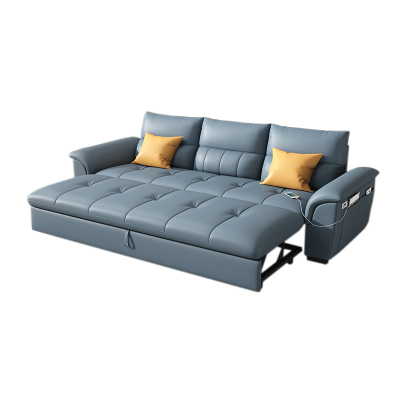 Stainless Steel Blue Genuine Leather Living Room Flared Arm Sofa 3-Seater Sofa 88.5"L x 35.5"W x 35.5"H Genuine Leather Clearhalo 'furn' 'furn_sofas' 'Furniture' 'Living Room Furniture' 'Sofa' 'sofas' 7741264