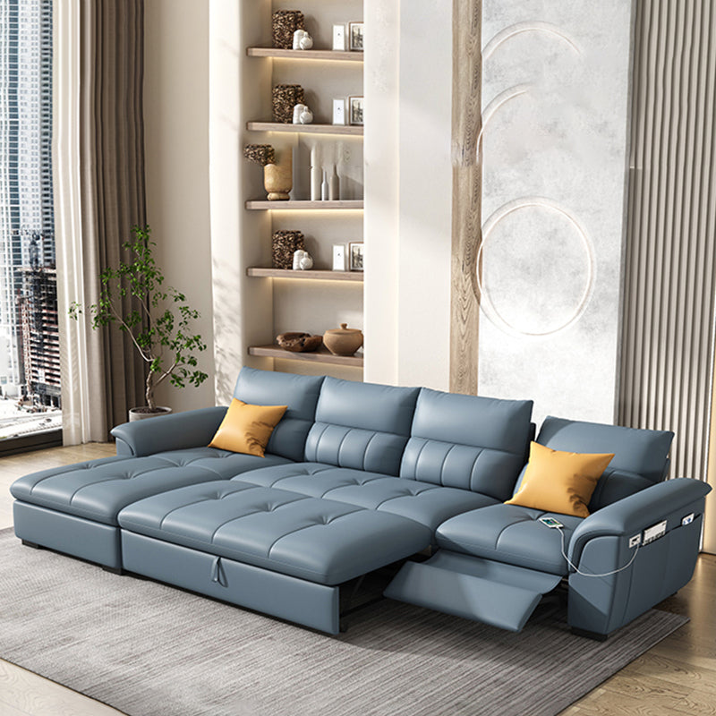 Stainless Steel Blue Genuine Leather Living Room Flared Arm Sofa Clearhalo 'furn' 'furn_sofas' 'Furniture' 'Living Room Furniture' 'Sofa' 'sofas' 7741265