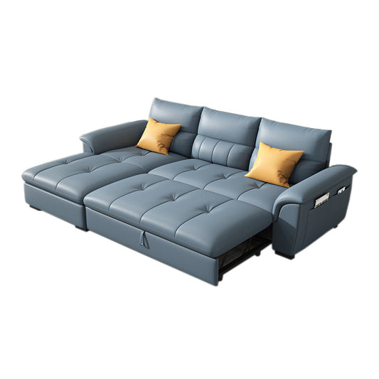 Stainless Steel Blue Genuine Leather Living Room Flared Arm Sofa Clearhalo 'furn' 'furn_sofas' 'Furniture' 'Living Room Furniture' 'Sofa' 'sofas' 7741267
