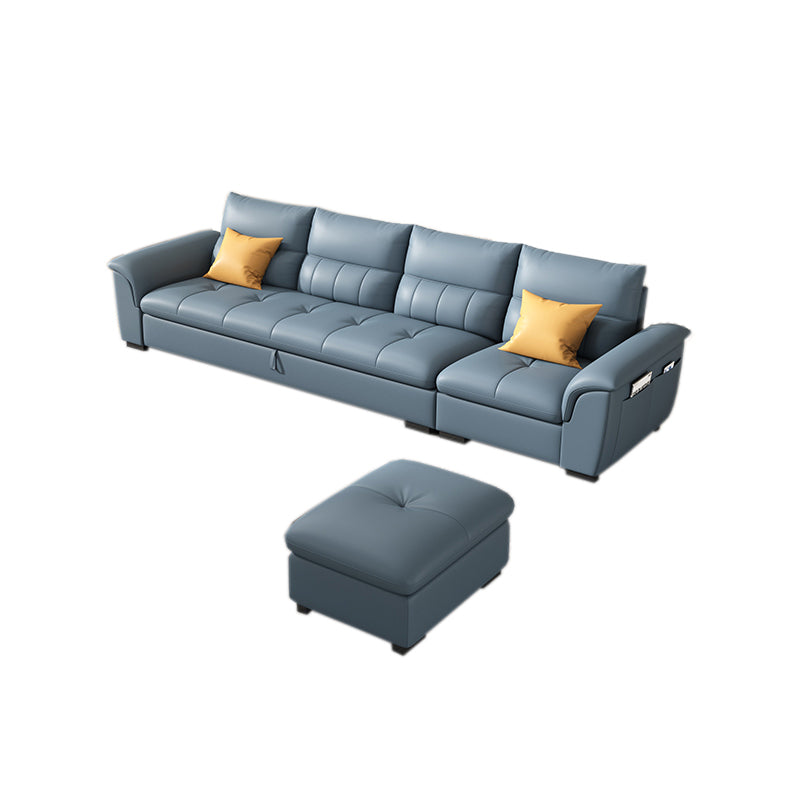 Stainless Steel Blue Genuine Leather Living Room Flared Arm Sofa 1-Seater Sofa & 3-Seater Sofa & Ottoman Genuine Leather Clearhalo 'furn' 'furn_sofas' 'Furniture' 'Living Room Furniture' 'Sofa' 'sofas' 7741269