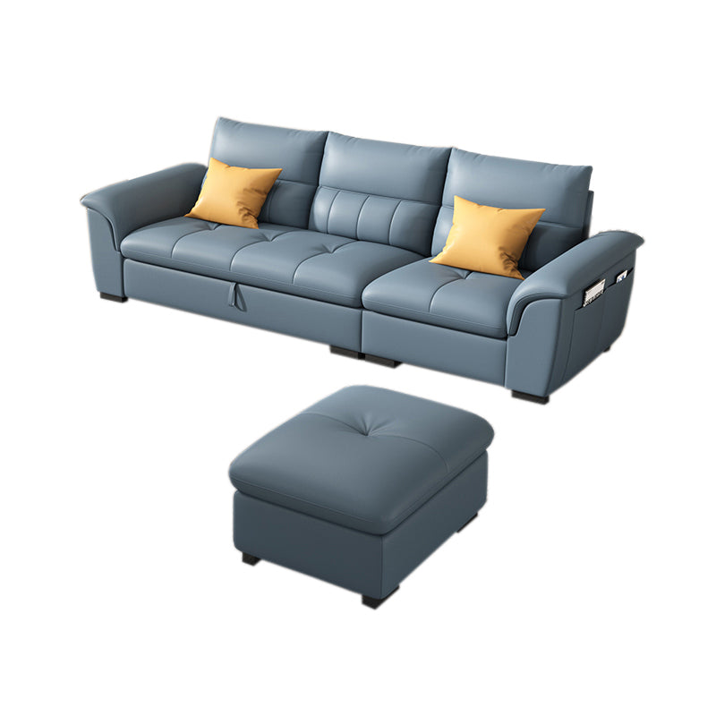 Stainless Steel Blue Genuine Leather Living Room Flared Arm Sofa 1-Seater Sofa & 2-Seater Sofa & Ottoman 94.5"L x 35.5"W x 35.5"H Genuine Leather Clearhalo 'furn' 'furn_sofas' 'Furniture' 'Living Room Furniture' 'Sofa' 'sofas' 7741270