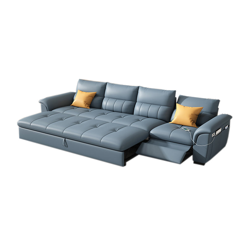 Stainless Steel Blue Genuine Leather Living Room Flared Arm Sofa 1-Seater Sofa with 3-Seater Sofa Genuine Leather Clearhalo 'furn' 'furn_sofas' 'Furniture' 'Living Room Furniture' 'Sofa' 'sofas' 7741272