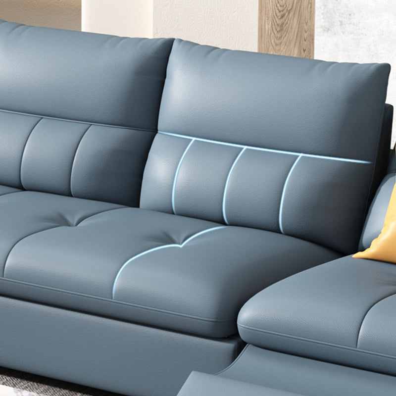 Stainless Steel Blue Genuine Leather Living Room Flared Arm Sofa Clearhalo 'furn' 'furn_sofas' 'Furniture' 'Living Room Furniture' 'Sofa' 'sofas' 7741273