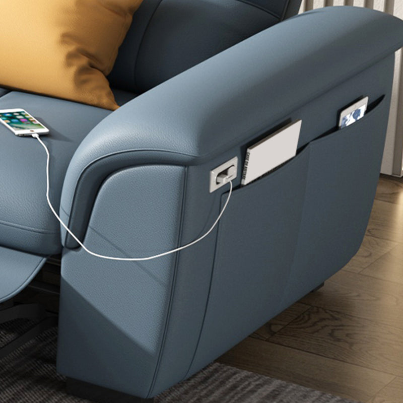 Stainless Steel Blue Genuine Leather Living Room Flared Arm Sofa Clearhalo 'furn' 'furn_sofas' 'Furniture' 'Living Room Furniture' 'Sofa' 'sofas' 7741275