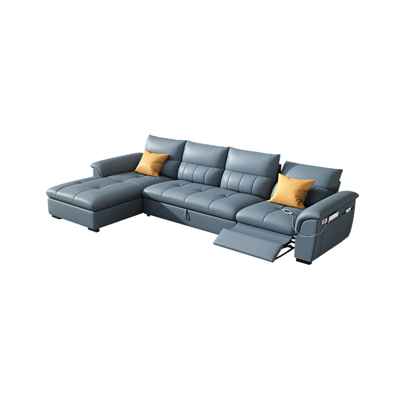 Stainless Steel Blue Genuine Leather Living Room Flared Arm Sofa 1-Seater Sofa & 2-Seater Sofa & Chaise Lounge 118"L x 65"W x 35.5"H Genuine Leather Clearhalo 'furn' 'furn_sofas' 'Furniture' 'Living Room Furniture' 'Sofa' 'sofas' 7741276