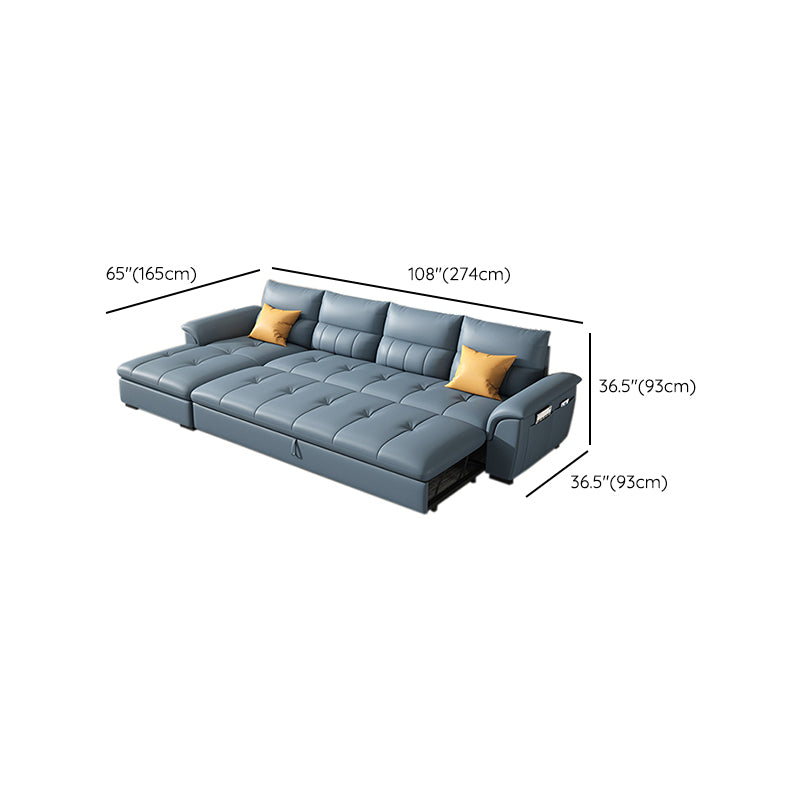 Stainless Steel Blue Genuine Leather Living Room Flared Arm Sofa Clearhalo 'furn' 'furn_sofas' 'Furniture' 'Living Room Furniture' 'Sofa' 'sofas' 7741282