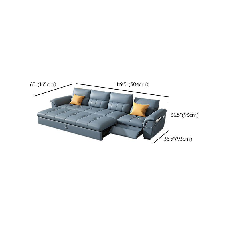 Stainless Steel Blue Genuine Leather Living Room Flared Arm Sofa Clearhalo 'furn' 'furn_sofas' 'Furniture' 'Living Room Furniture' 'Sofa' 'sofas' 7741285