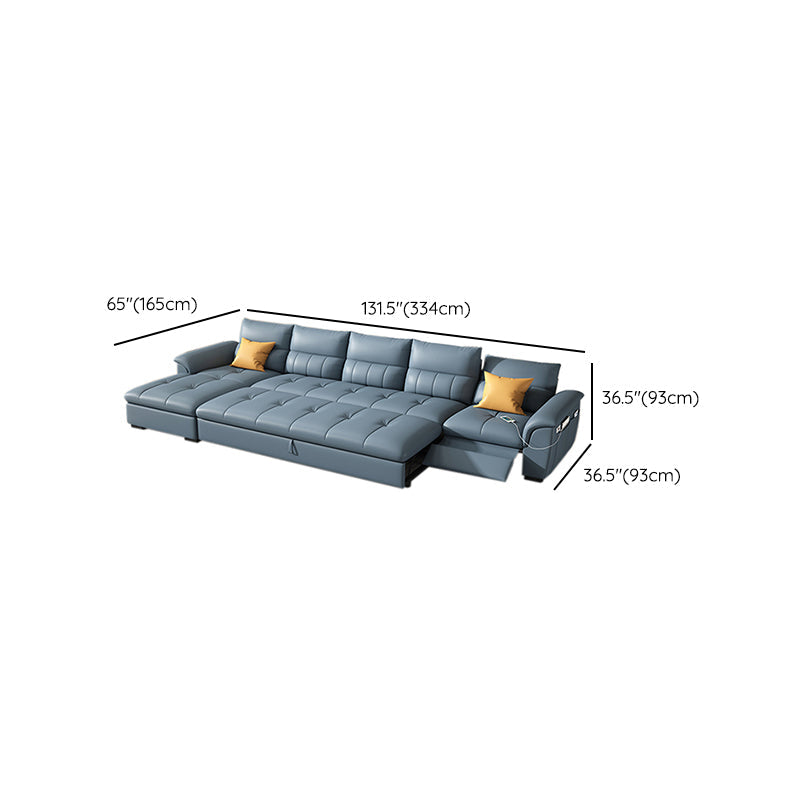 Stainless Steel Blue Genuine Leather Living Room Flared Arm Sofa Clearhalo 'furn' 'furn_sofas' 'Furniture' 'Living Room Furniture' 'Sofa' 'sofas' 7741288