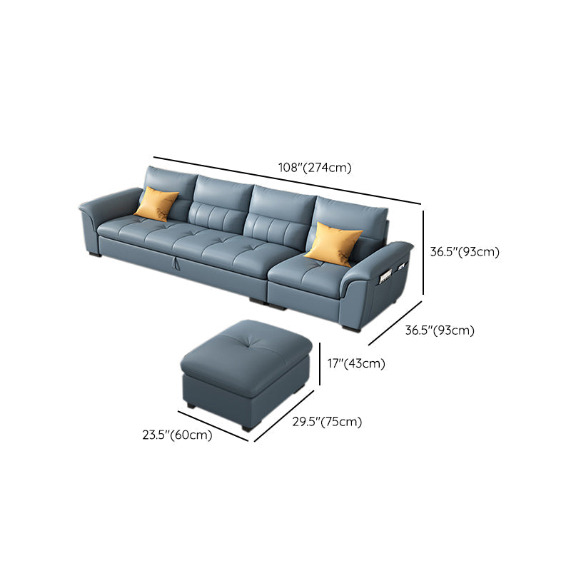 Stainless Steel Blue Genuine Leather Living Room Flared Arm Sofa Clearhalo 'furn' 'furn_sofas' 'Furniture' 'Living Room Furniture' 'Sofa' 'sofas' 7741290