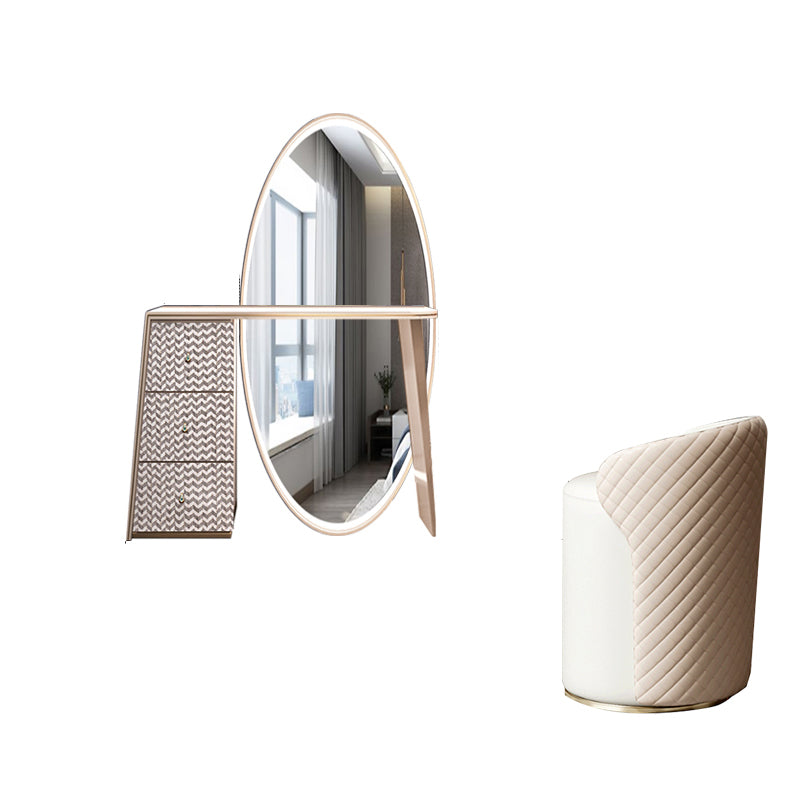 Glam Slate Makeup Dressing Table Stool Set in Beige with 57" Tall Mirror