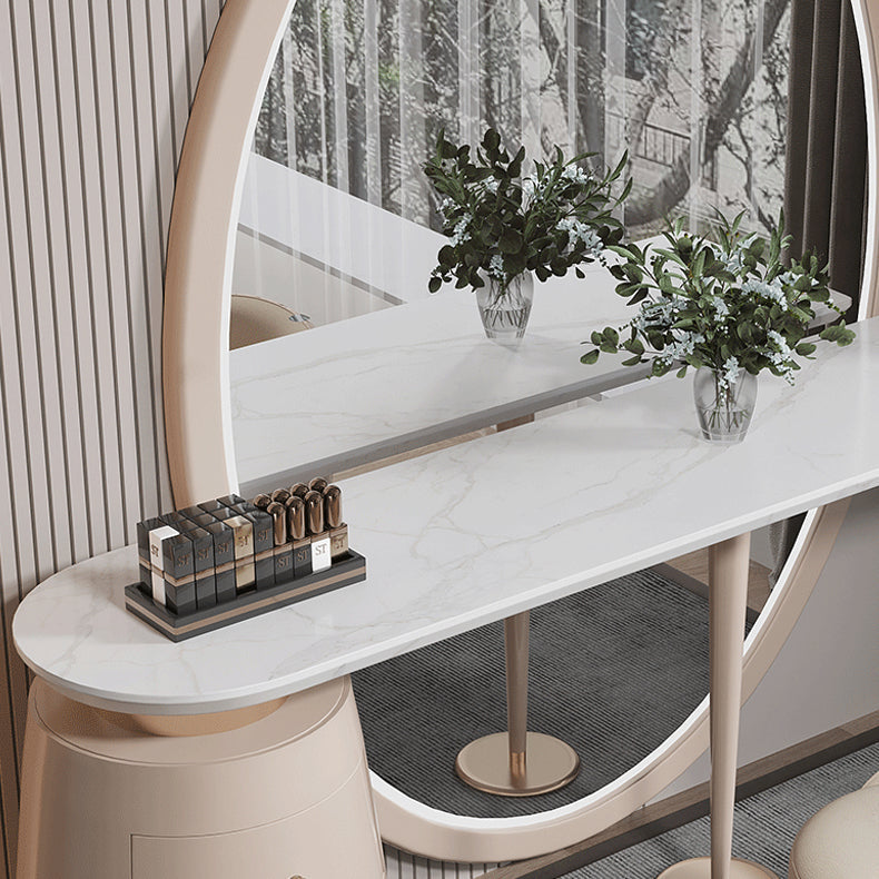 Glam Slate Makeup Dreshing Tabinet Tabouret en beige avec un miroir de 57 "de haut