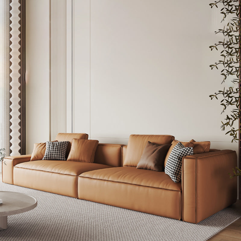 Echt lederen 2-zits oranje vierkant armbank voor bonusruimte