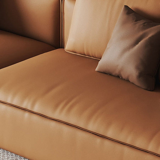 Genuine Leather 2-seater Orange Square Arm Sofa for Bonus Room