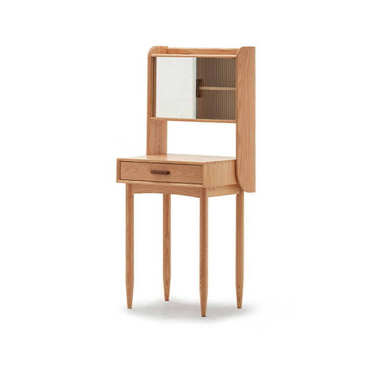 51.97" High 1-Drawer Vanity Desk/Mirror and Stool in Cherry Wood Makeup Vanity 22"L x 17"W x 52"H Wood Clearhalo 'Bedroom Furniture' 'furn' 'furn_makeup_vanities' 'Furniture' 'Makeup Vanities' 'makeup_vanities' 7741453