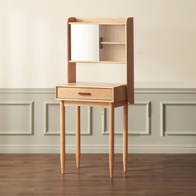 51.97" High 1-Drawer Vanity Desk/Mirror and Stool in Cherry Wood Clearhalo 'Bedroom Furniture' 'furn' 'furn_makeup_vanities' 'Furniture' 'Makeup Vanities' 'makeup_vanities' 7741456