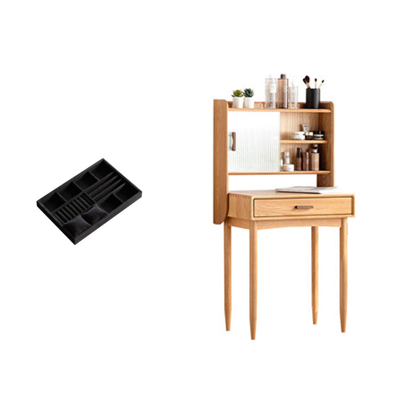 51.97" High 1-Drawer Vanity Desk/Mirror and Stool in Cherry Wood Vanity & Jewelry Box 22"L x 17"W x 52"H Wood Clearhalo 'Bedroom Furniture' 'furn' 'furn_makeup_vanities' 'Furniture' 'Makeup Vanities' 'makeup_vanities' 7741457