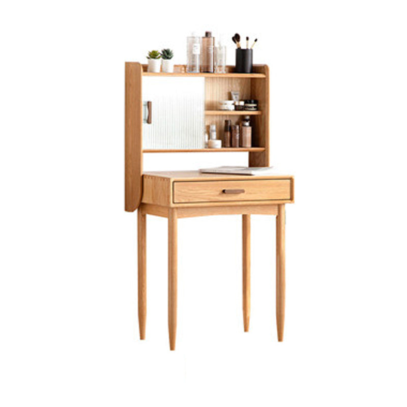 51.97" High 1-Drawer Vanity Desk/Mirror and Stool in Cherry Wood Clearhalo 'Bedroom Furniture' 'furn' 'furn_makeup_vanities' 'Furniture' 'Makeup Vanities' 'makeup_vanities' 7741460